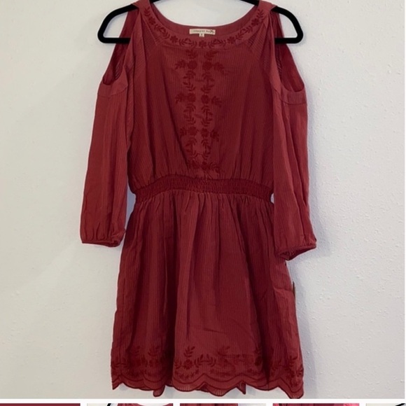 Copper Key Dresses & Skirts - Copper Key dress - light red cut out shoulder embroidered